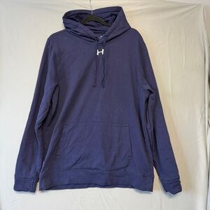 Under Armour Mens Pullover Hoodie Size L Loose Fit Navy Blue Logo Sporty Comfy